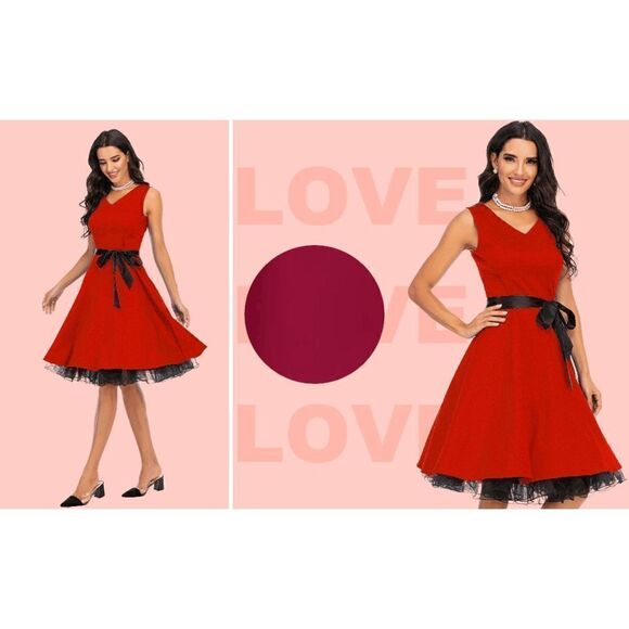 ❤️ Pinup Retro Vintage 1950s 60s Swing Dark Red Rockabilly Dress SIZE M NEW - Picture 6 of 14